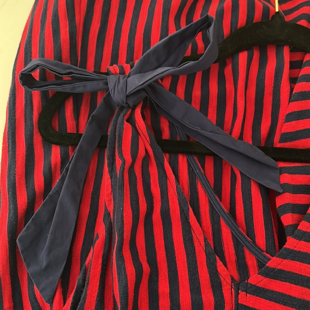 Vineyard Vines Sz Med Red & Navy Stripe One Shoulder Bow Dress 100% Cotton - Picture 8 of 12